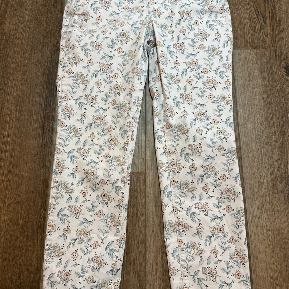 LOFT Cream Floral Straight Leg Jeans